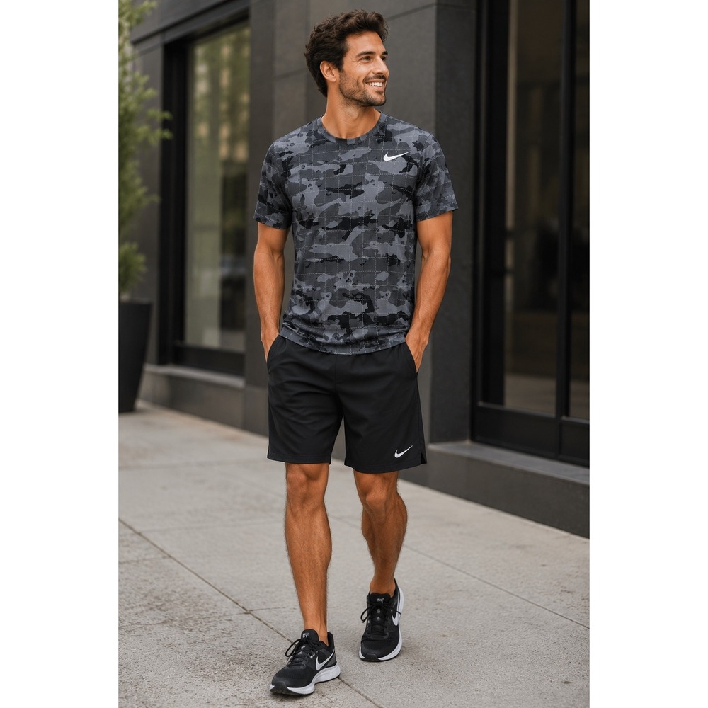 Nike Dri-FIT Mens Grey Camo Grid Athletic T-Shirt Size Medium Training Top